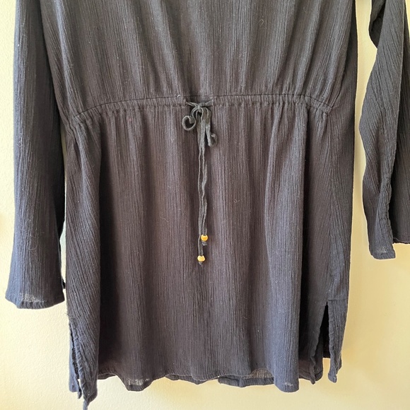 Le Cove Sz M Navy Blue Crepe Midi Shirt Cover Up Dress Button Down V Neck - Picture 5 of 8